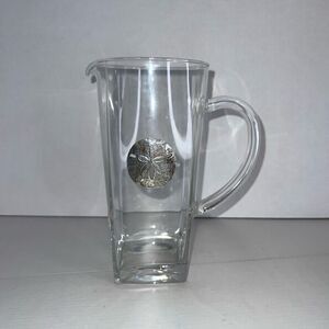 Vintage Maurice Milleur Clear Glass Pitcher With Silver Plate Sand Dollar Beach